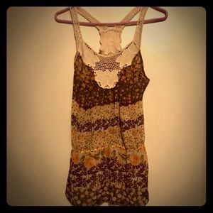 Cute hippie boho floral crochet Chiffon tank - M